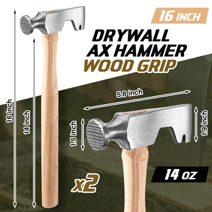 2-Piece Drywall Hammer Set with Wood Handle