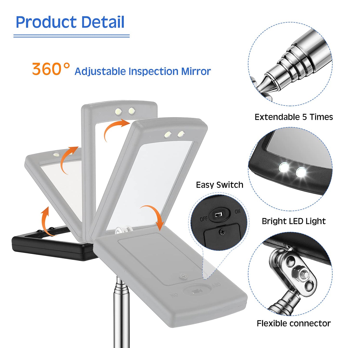 2-Piece LED Telescoping Inspection Mirror Set