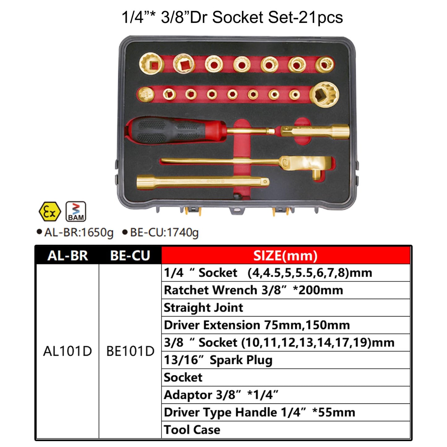 21-Piece Non-Sparking Socket Tool Set