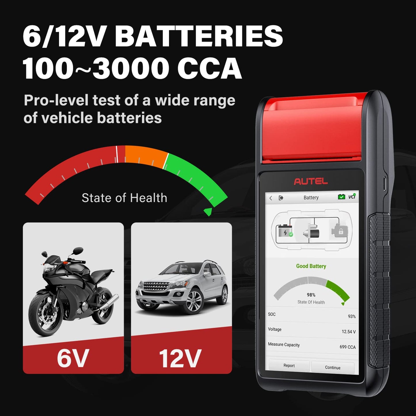6V/12V Battery Analyzer & OBD2 Scanner