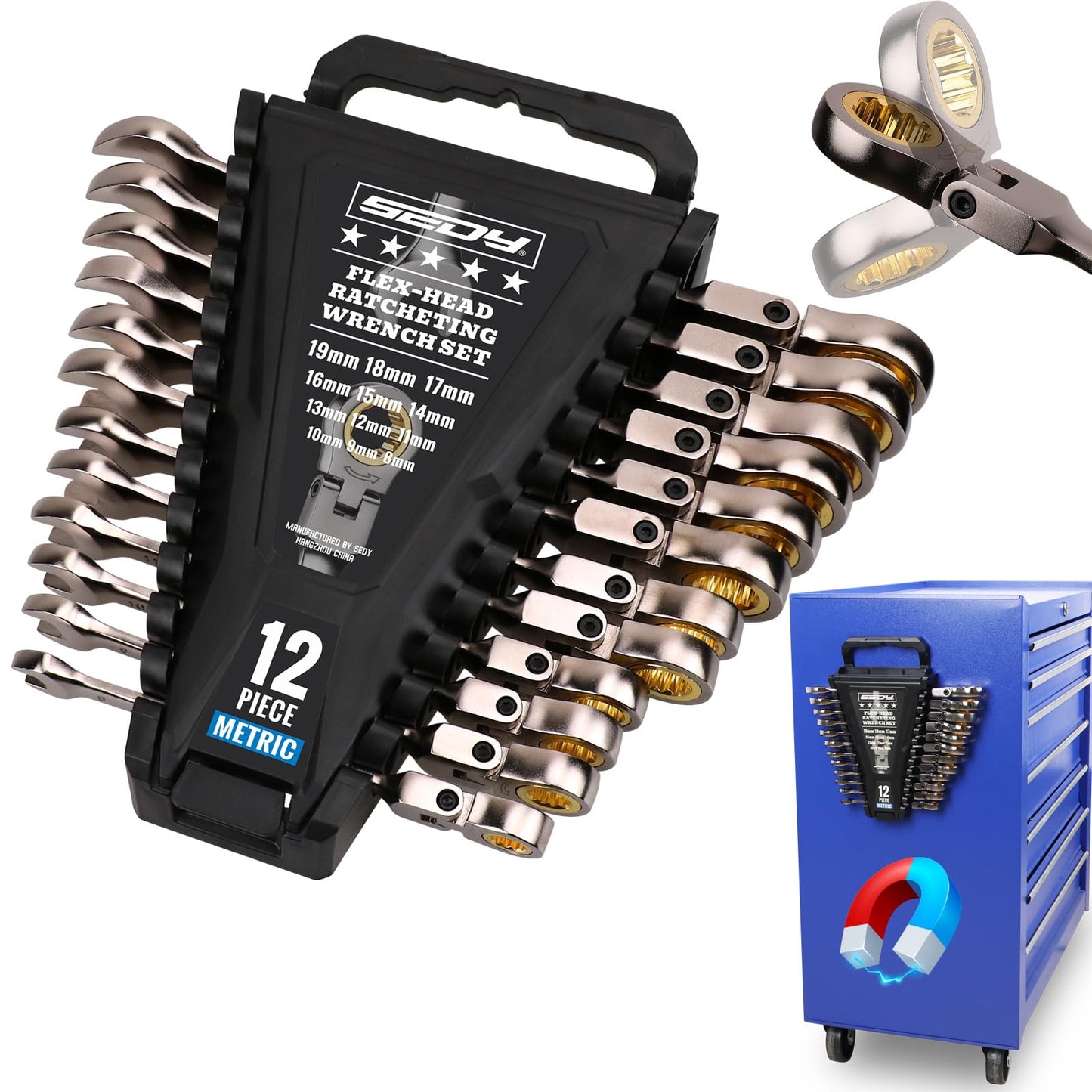 Combination Wrench Set with Magnetic Organizer