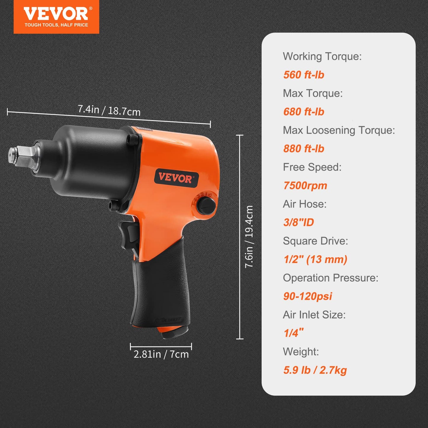Lightweight Pneumatic Air Impact Wrench