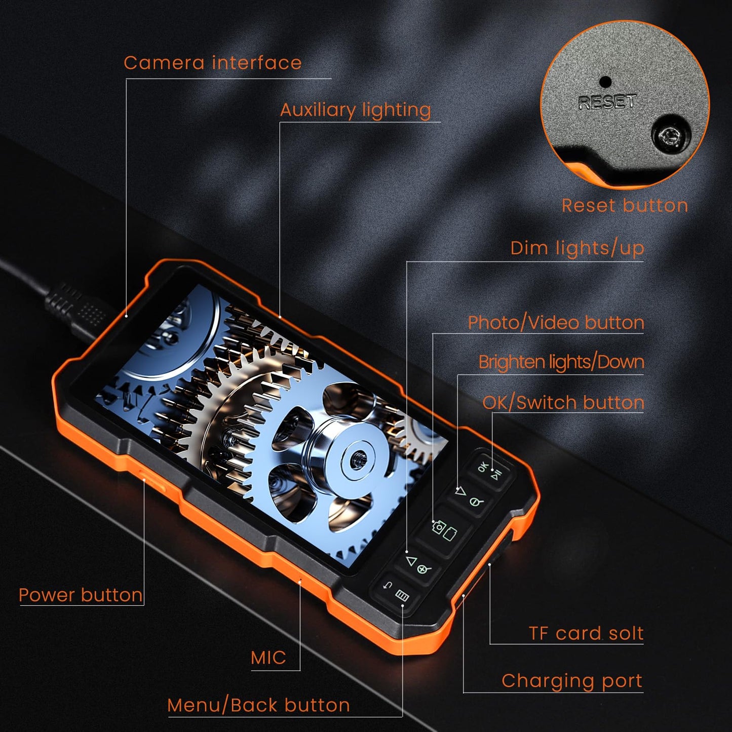 Triple Lens Industrial Inspection Camera with Light