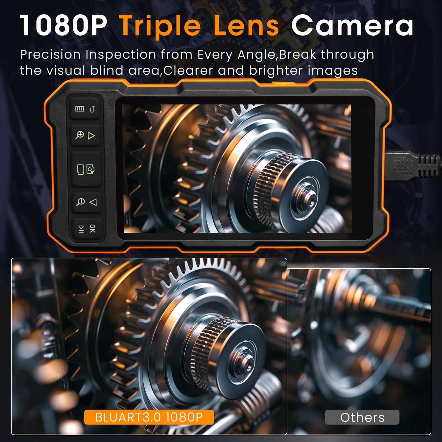 Triple Lens Industrial Inspection Camera with Light