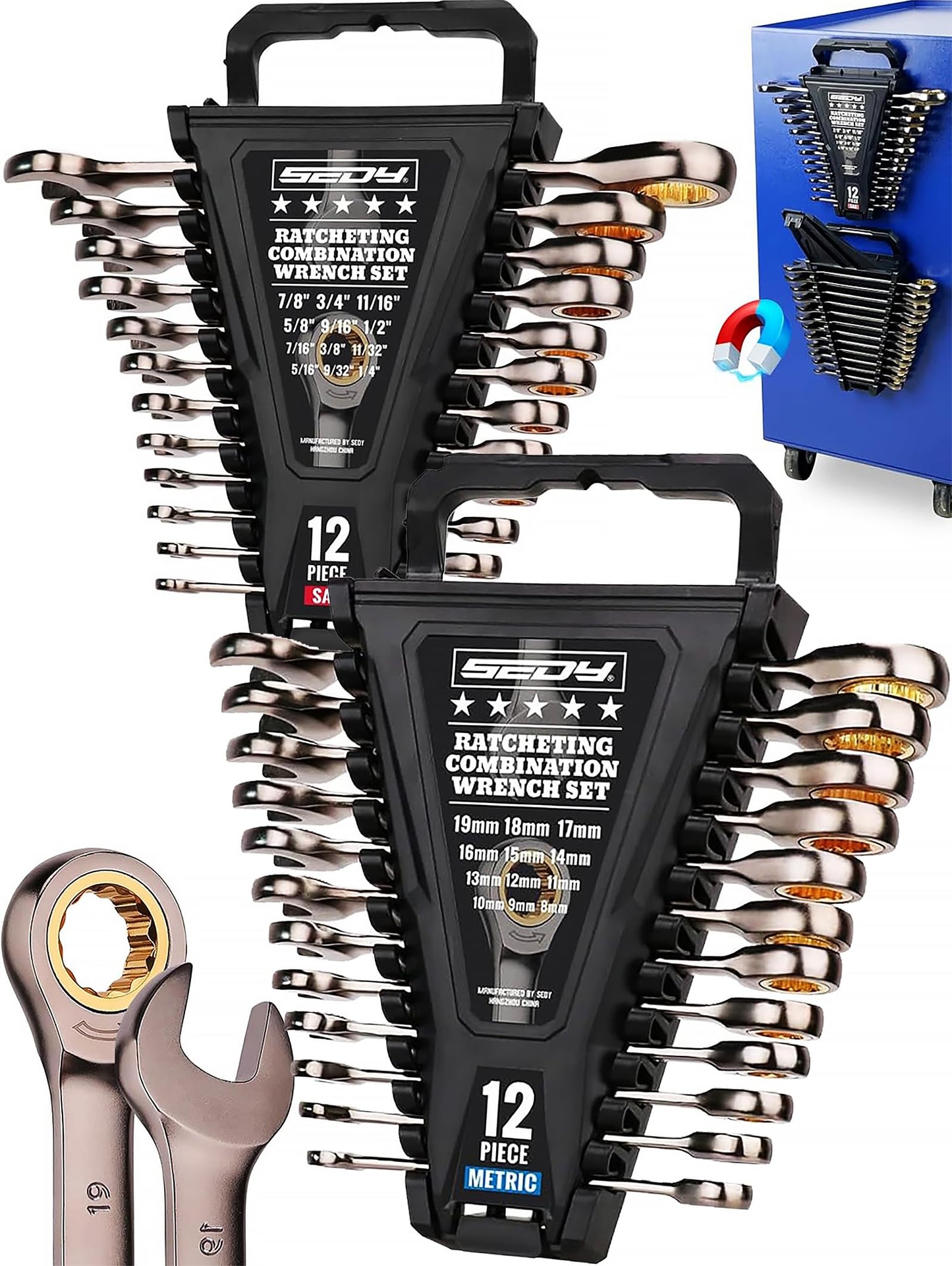 Combination Wrench Set with Magnetic Organizer