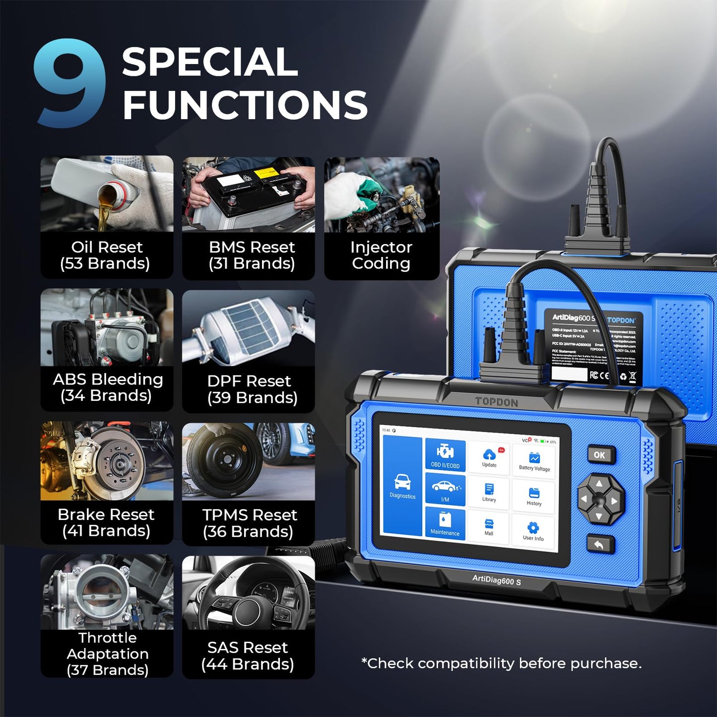 OBD2 Diagnostic Scanner with Reset Functions