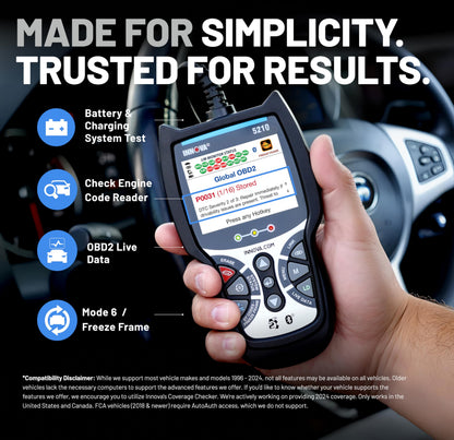 OBD2 Scanner & Engine Code Reader with Battery Test