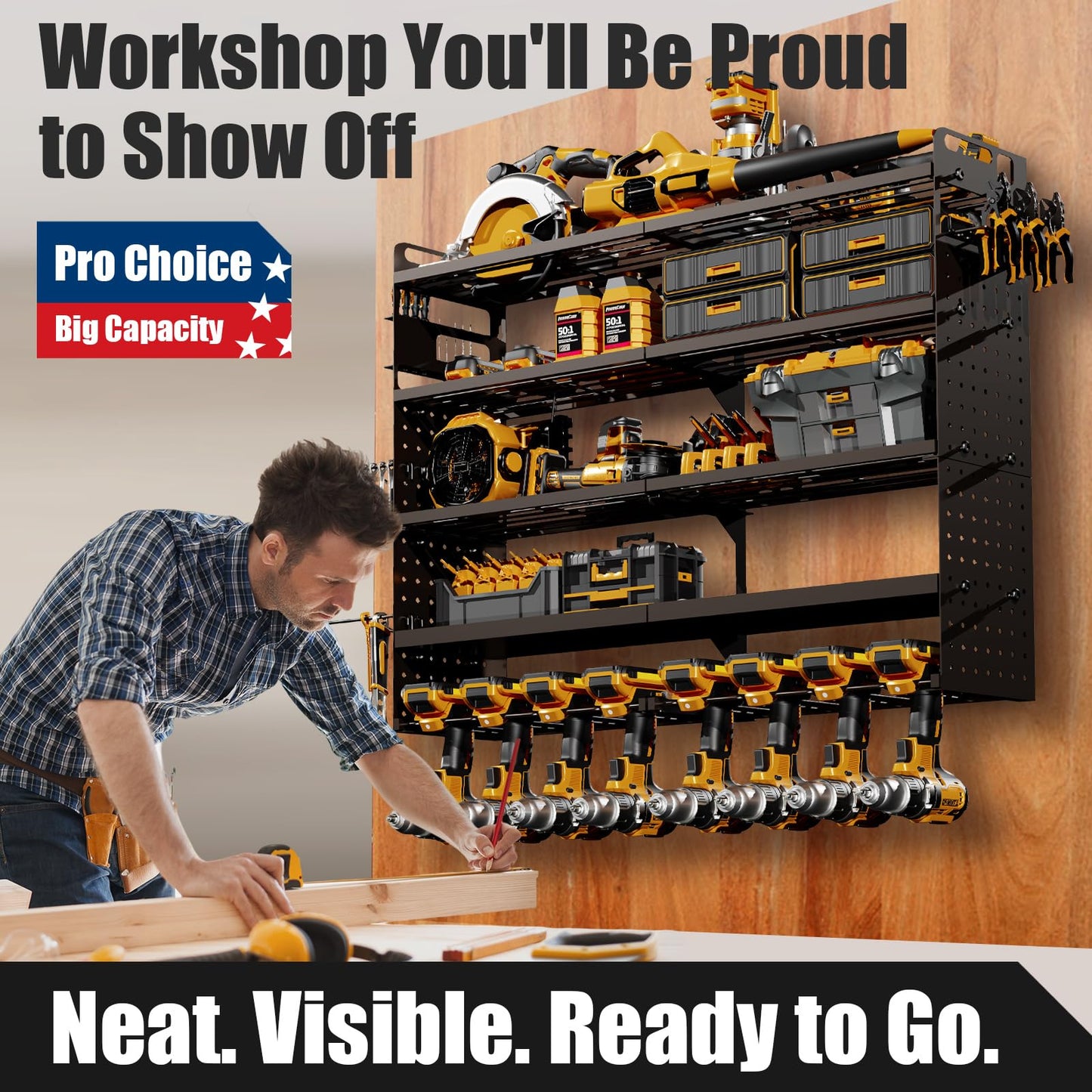 5-Tier Wall Mount Power Tool Organizer with Drill Holders