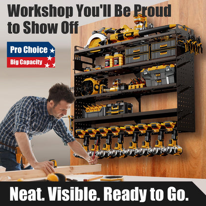 5-Tier Wall Mount Power Tool Organizer with Drill Holders