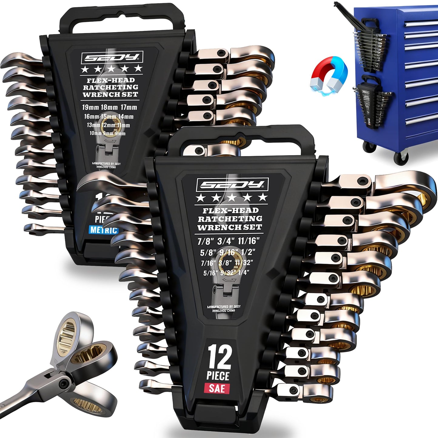 Combination Wrench Set with Magnetic Organizer