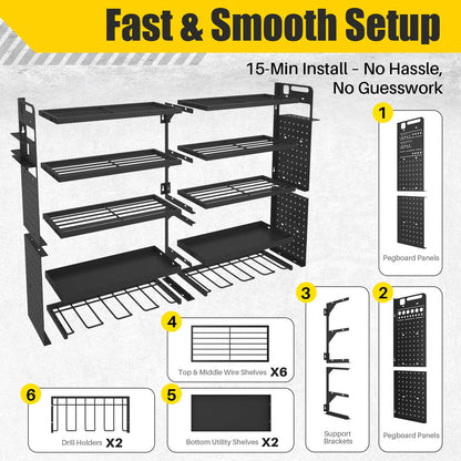 5-Tier Wall Mount Power Tool Organizer with Drill Holders