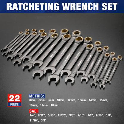 22-Piece Ratcheting Wrench Set with Organizer Box